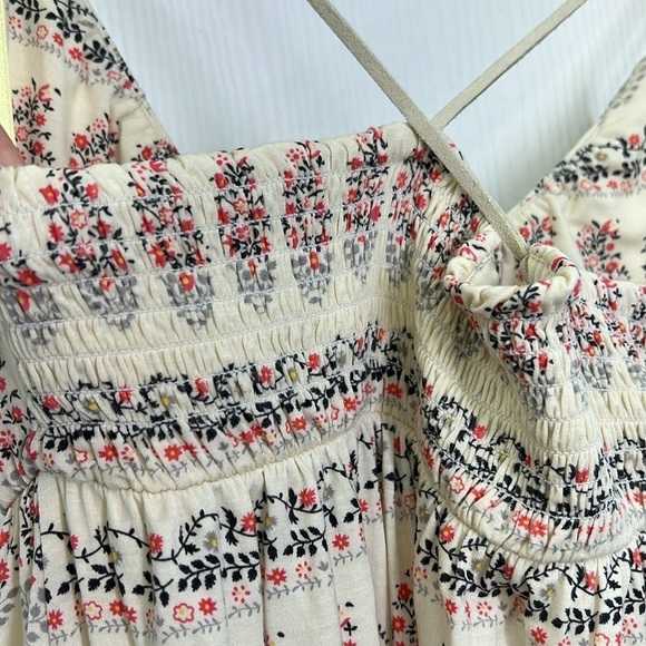 Free People - Ivory Fun Colorful Floral With Suede Spaghetti Straps Mini Dress M - Picture 14 of 14